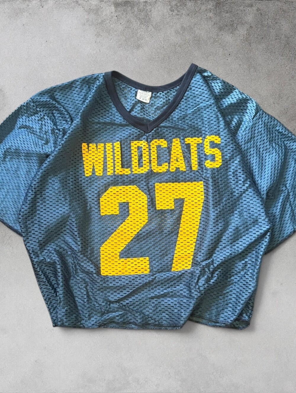 Vintage 80s/90s Wildcats #27  Navy Mesh Blue Cropped Boxy Football Jersey Medium